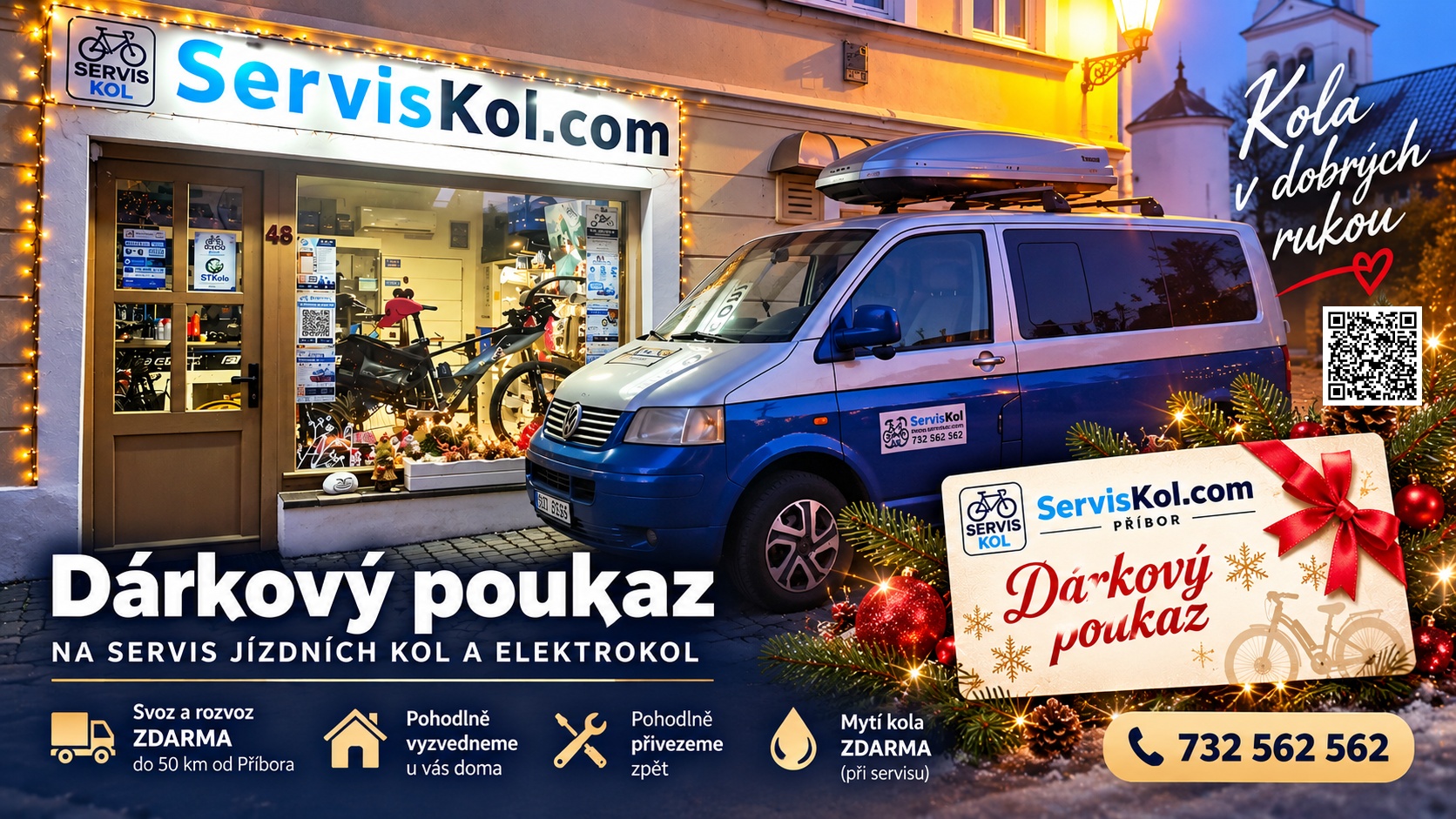 Vánoční dárkový poukaz na servis jízdních kol a elektrokol od serviskol.com