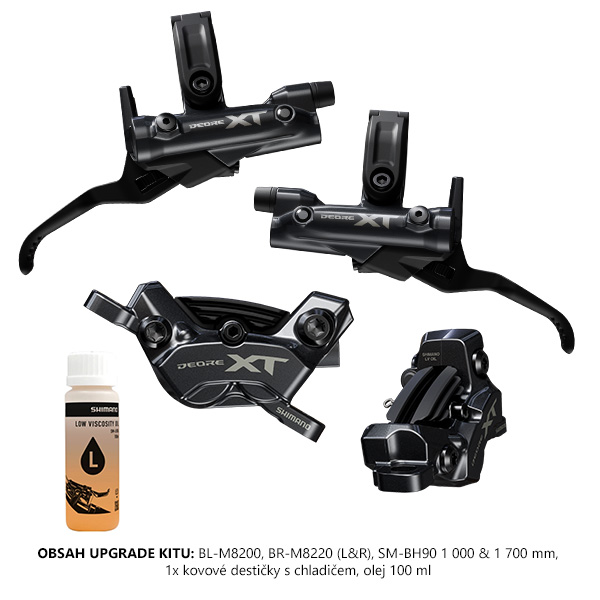 SHIMANO UPGRADE set XT BR-M8220 BL-M8200 BR-př+zad/BL-levá+pravá SM-BH90-1000mm+1700mm resin des.