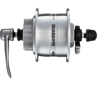 SHIMANO dynamo nába DH-3D32 3 W 6 šroubů, 36 děr, (rychloupínák), stříbrná bal
