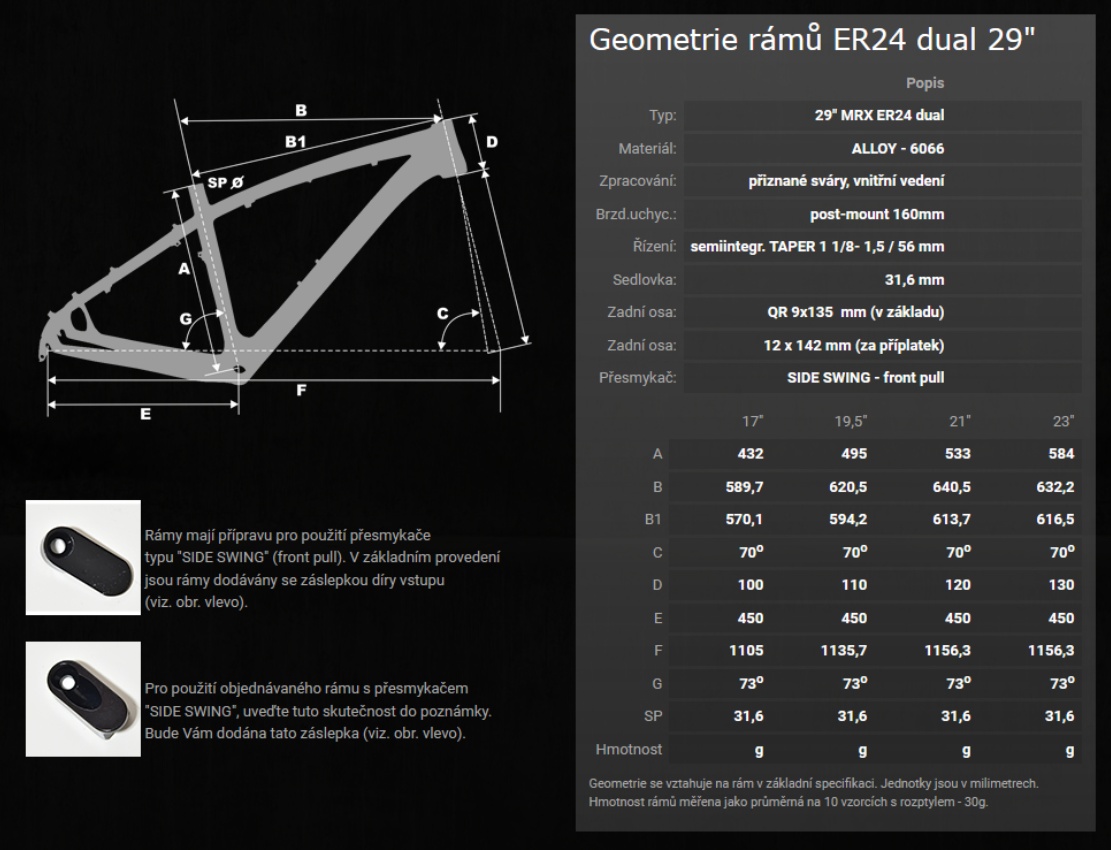 MRX vELIKOSTI A SPECIFIKACE RÁMU OD sERVISkOL.COM